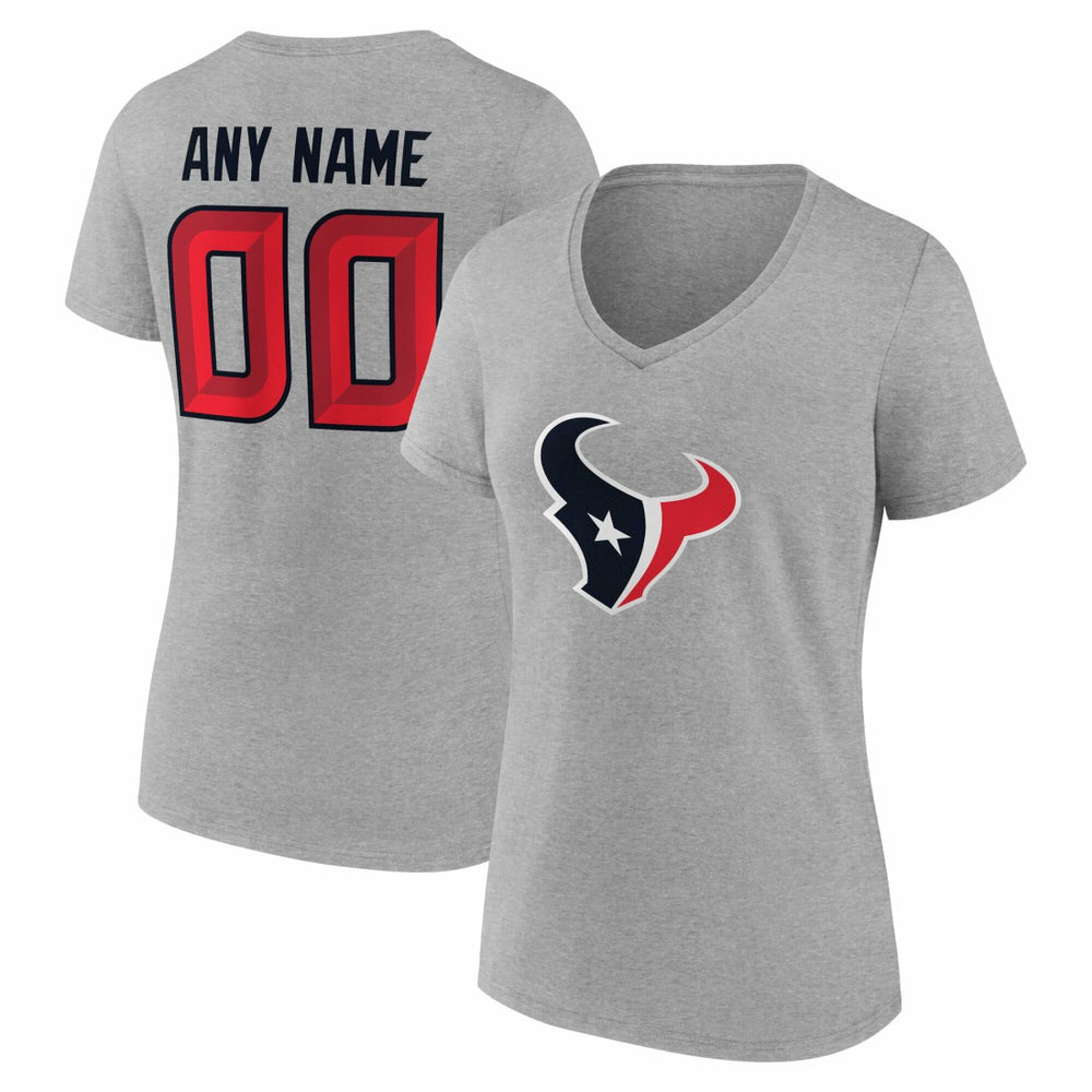 Houston Texans Women's Team Authentic Personalized Name & Number V-Neck T-Shirt - Gray - NFL