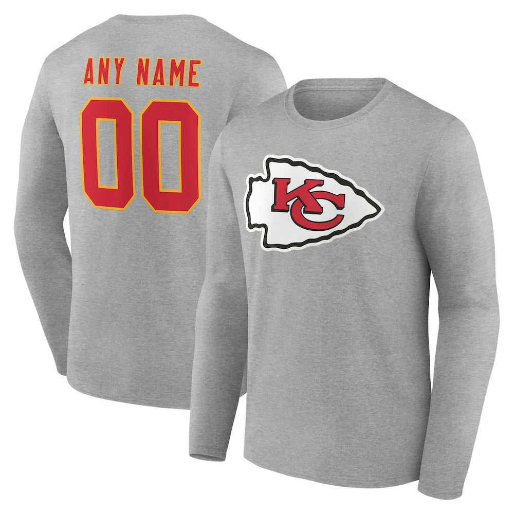Kansas City Chiefs Team Authentic Personalized Name & Number Long Sleeve T-Shirt - Gray - NFL
