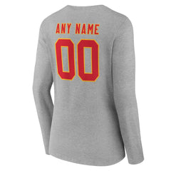 Kansas City Chiefs Women's Team Authentic Personalized Name & Number Long Sleeve V-Neck T-Shirt - Gray - NFL