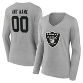 Las Vegas Raiders Women's Team Authentic Personalized Name & Number Long Sleeve V-Neck T-Shirt - Gray - NFL