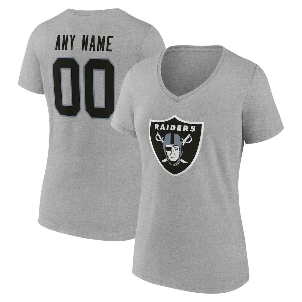 Las Vegas Raiders Women's Team Authentic Personalized Name & Number V-Neck T-Shirt - Gray - NFL