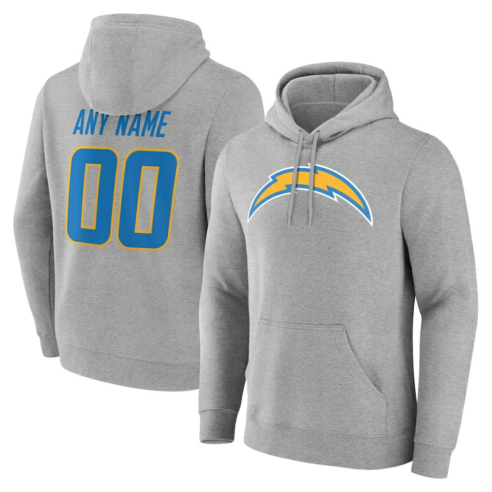 Los Angeles Chargers Team Authentic Personalized Name & Number Hoodie - Gray - NFL