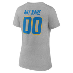 Los Angeles Chargers Women's Team Authentic Personalized Name & Number V-Neck T-Shirt - Gray - NFL