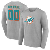 Miami Dolphins Team Authentic Personalized Name & Number Long Sleeve T-Shirt - Gray - NFL