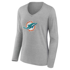Miami Dolphins Women's Team Authentic Personalized Name & Number Long Sleeve V-Neck T-Shirt - Gray - NFL