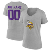 Minnesota Vikings Women's Team Authentic Personalized Name & Number V-Neck T-Shirt - Gray - NFL