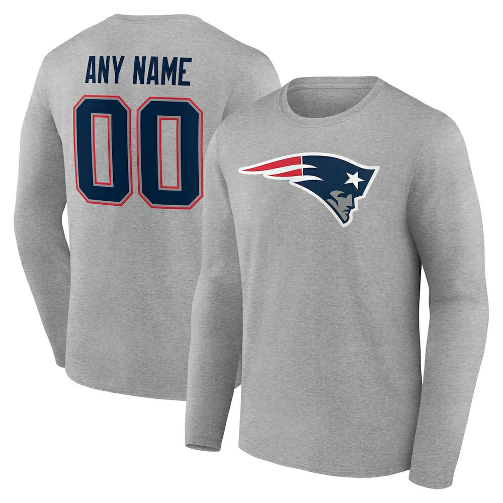 New England Patriots Team Authentic Personalized Name & Number Long Sleeve T-Shirt - Gray - NFL