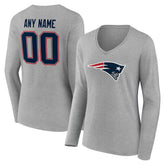 New England Patriots Women's Team Authentic Personalized Name & Number Long Sleeve V-Neck T-Shirt - Gray - NFL