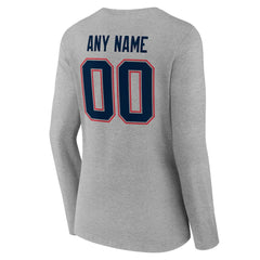 New England Patriots Women's Team Authentic Personalized Name & Number Long Sleeve V-Neck T-Shirt - Gray - NFL