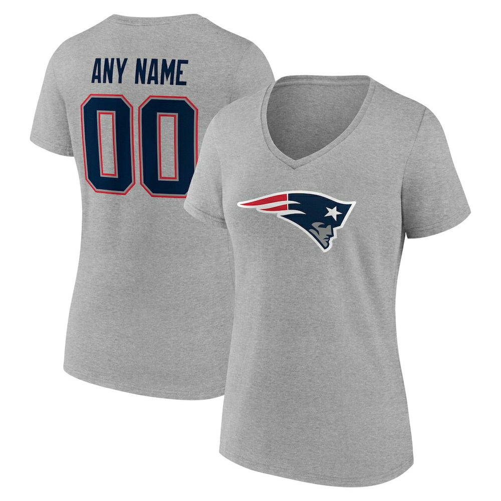 New England Patriots Women's Team Authentic Personalized Name & Number V-Neck T-Shirt - Gray - NFL