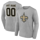 New Orleans Saints Team Authentic Personalized Name & Number Long Sleeve T-Shirt - Gray - NFL