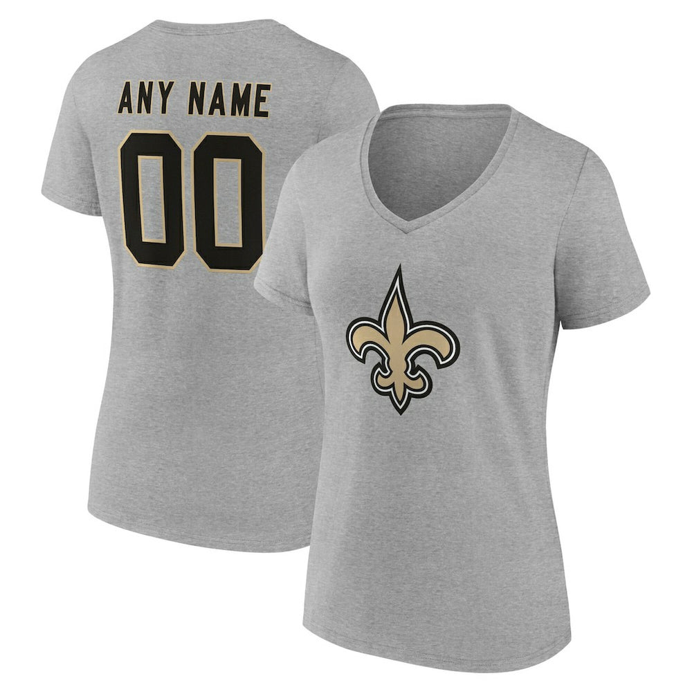 New Orleans Saints Women's Team Authentic Personalized Name & Number V-Neck T-Shirt - Gray - NFL