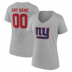 New York Giants Women's Team Authentic Personalized Name & Number V-Neck T-Shirt - Gray - NFL