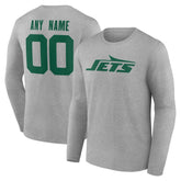 New York Jets Team Authentic Personalized Name & Number Long Sleeve T-Shirt - Gray - NFL