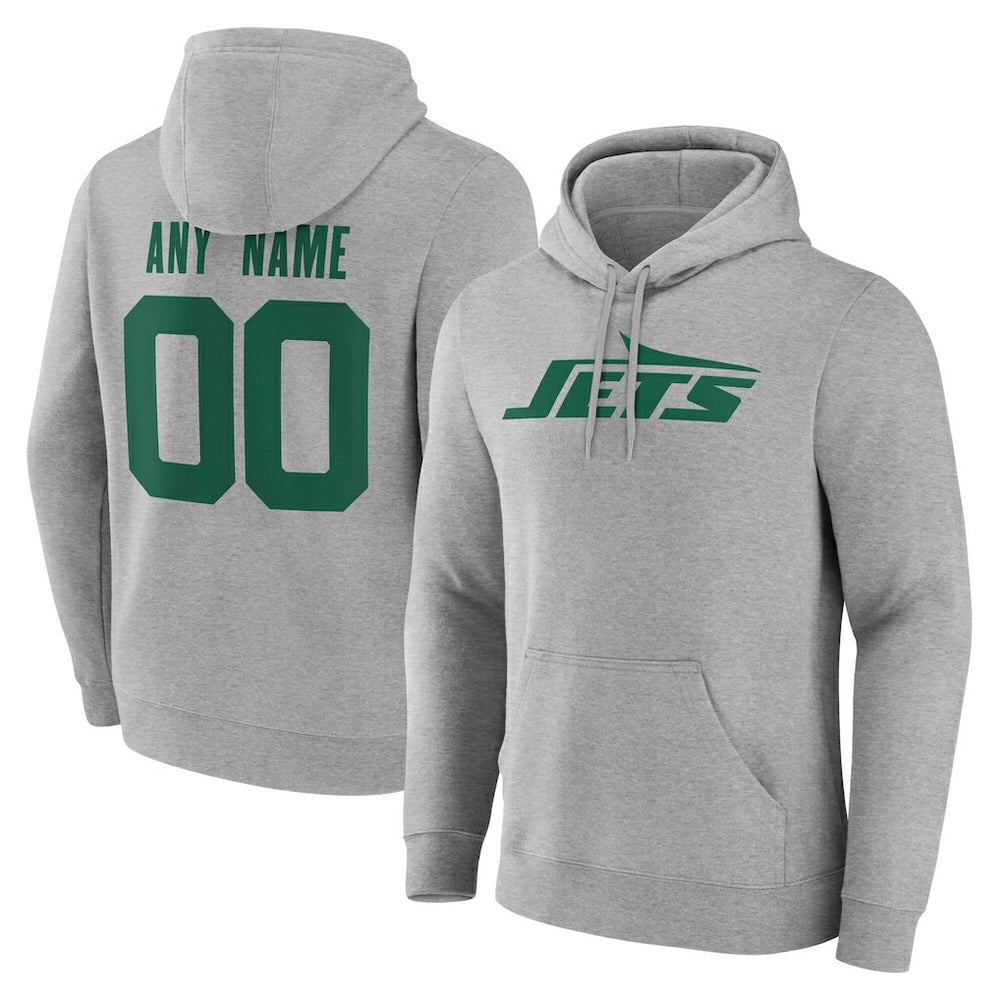 New York Jets Team Authentic Personalized Name & Number Hoodie - Gray - NFL