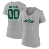New York Jets Women's Team Authentic Personalized Name & Number V-Neck T-Shirt - Gray - NFL