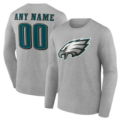 Philadelphia Eagles Team Authentic Personalized Name & Number Long Sleeve T-Shirt - Gray - NFL