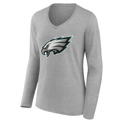 Philadelphia Eagles Women's Team Authentic Personalized Name & Number Long Sleeve V-Neck T-Shirt - Gray - NFL