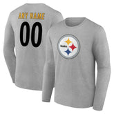 Pittsburgh Steelers Team Authentic Personalized Name & Number Long Sleeve T-Shirt - Gray - NFL