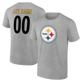 Pittsburgh Steelers Team Authentic Personalized Name & Number T-Shirt - Gray - NFL