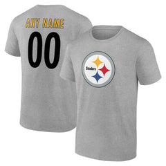 Pittsburgh Steelers Team Authentic Personalized Name & Number T-Shirt - Gray - NFL