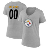Pittsburgh Steelers Women's Team Authentic Personalized Name & Number V-Neck T-Shirt - Gray - NFL