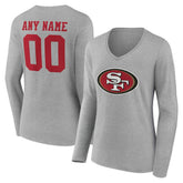 San Francisco 49ers Women's Team Authentic Personalized Name & Number Long Sleeve V-Neck T-Shirt - Gray - NFL