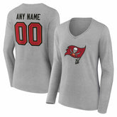 Tampa Bay Buccaneers Women's Team Authentic Personalized Name & Number Long Sleeve V-Neck T-Shirt - Gray - NFL