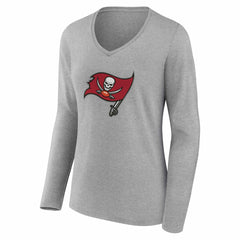 Tampa Bay Buccaneers Women's Team Authentic Personalized Name & Number Long Sleeve V-Neck T-Shirt - Gray - NFL
