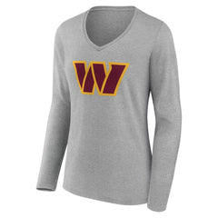 Washington Commanders Women's Team Authentic Personalized Name & Number Long Sleeve V-Neck T-Shirt - Gray - NFL