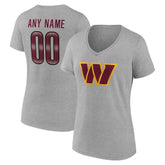 Washington Commanders Women's Team Authentic Personalized Name & Number V-Neck T-Shirt - Gray - NFL