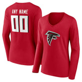 Atlanta Falcons Women's Team Authentic Personalized Name & Number Long Sleeve V-Neck T-Shirt - Red - NFL