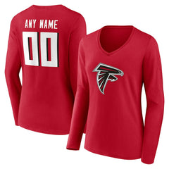 Atlanta Falcons Women's Team Authentic Personalized Name & Number Long Sleeve V-Neck T-Shirt - Red - NFL