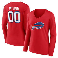 Buffalo Bills Women's Team Authentic Personalized Name & Number Long Sleeve V-Neck T-Shirt - Red - NFL