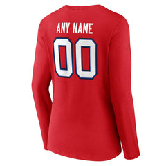 Buffalo Bills Women's Team Authentic Personalized Name & Number Long Sleeve V-Neck T-Shirt - Red - NFL