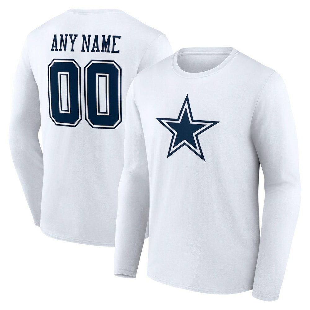 Dallas Cowboys Team Authentic Personalized Name & Number Long Sleeve T-Shirt - White - NFL