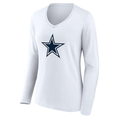 Dallas Cowboys Women's Team Authentic Personalized Name & Number Long Sleeve V-Neck T-Shirt - White - NFL
