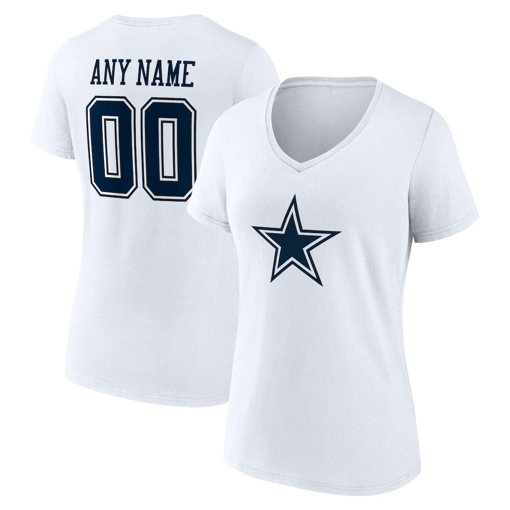 Dallas Cowboys Women's Team Authentic Personalized Name & Number V-Neck T-Shirt - White - NFL