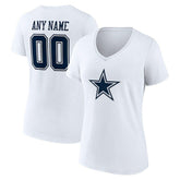 Dallas Cowboys Women's Team Authentic Personalized Name & Number V-Neck T-Shirt - White - NFL