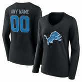 Detroit Lions Women's Team Authentic Personalized Name & Number Long Sleeve V-Neck T-Shirt - Black - NFL