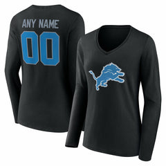 Detroit Lions Women's Team Authentic Personalized Name & Number Long Sleeve V-Neck T-Shirt - Black - NFL