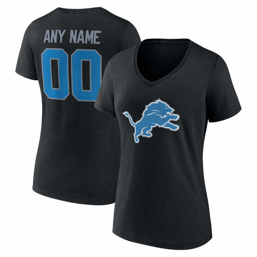 Detroit Lions Women's Team Authentic Personalized Name & Number V-Neck T-Shirt - Black - NFL