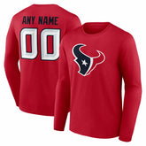 Houston Texans Team Authentic Personalized Name & Number Long Sleeve T-Shirt - Red - NFL