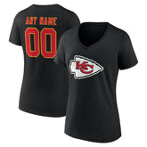 Kansas City Chiefs Women's Team Authentic Personalized Name & Number V-Neck T-Shirt - Black - NFL