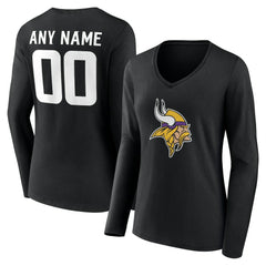 Minnesota Vikings Women's Team Authentic Personalized Name & Number Long Sleeve V-Neck T-Shirt - Black - NFL