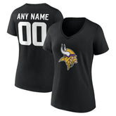 Minnesota Vikings Women's Team Authentic Personalized Name & Number V-Neck T-Shirt - Black - NFL