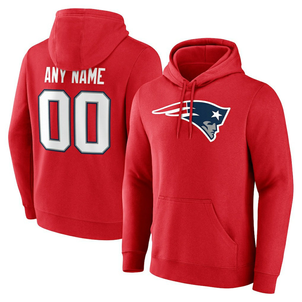 New England Patriots Team Authentic Personalized Name & Number Hoodie - Red - NFL