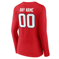 New England Patriots Women's Team Authentic Personalized Name & Number Long Sleeve V-Neck T-Shirt - Red - NFL
