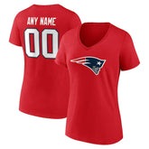 New England Patriots Women's Team Authentic Personalized Name & Number V-Neck T-Shirt - Red - NFL