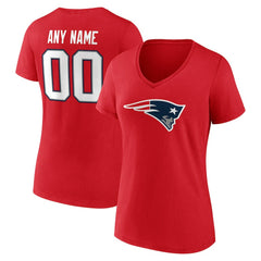 New England Patriots Women's Team Authentic Personalized Name & Number V-Neck T-Shirt - Red - NFL